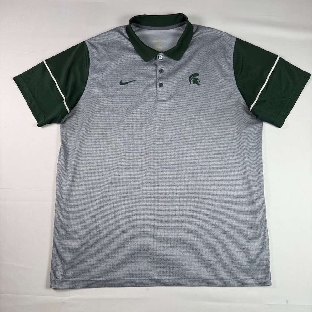 Nike Dri-FIT Michigan State Spartans Polo Shirt Mens XXL Grey Green Stretch